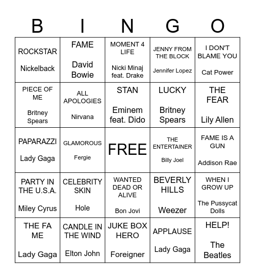 I'm Famous. Are you? Bingo Card