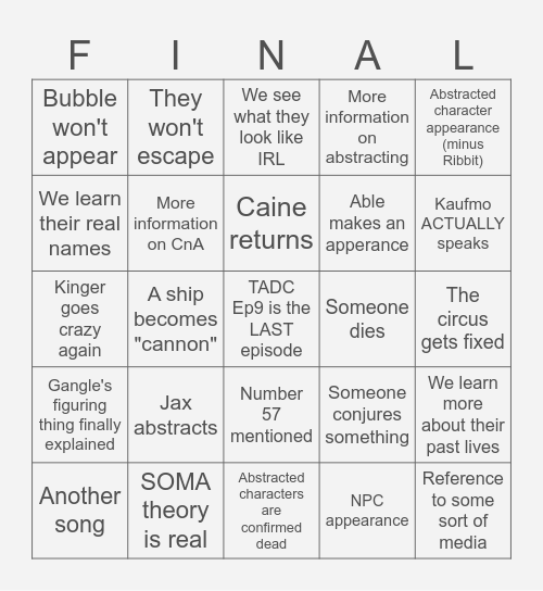 TADC Ep9 BINGO Card