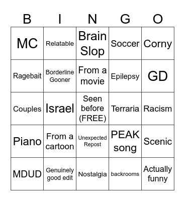 Tiktok Videos BINGO Card