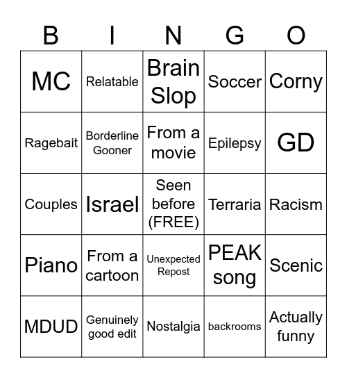 Tiktok Videos BINGO Card