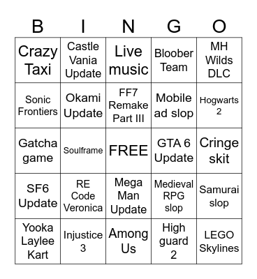 Summer Game Fest 2026 Bingo Card