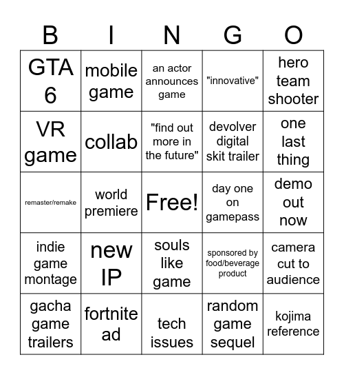 Summer Games Fest Bingo Card