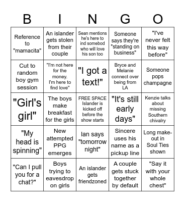 Love Island Bingo Card