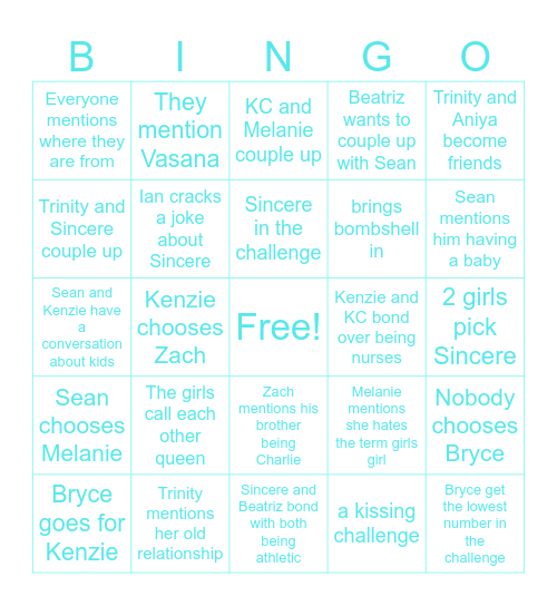Love Island Season 8 Bingo Card