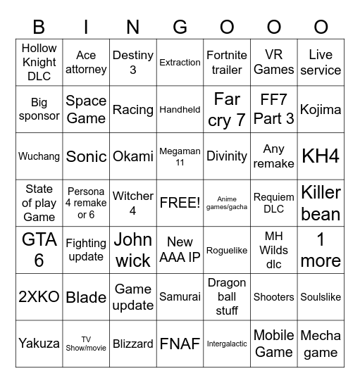 Summer Game Fest 2026 Bingo Card