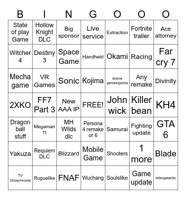 Summer Game Fest 2026 Bingo Card
