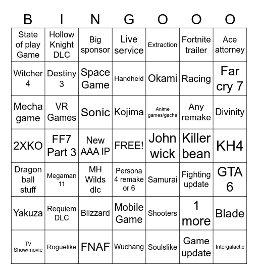 Summer Game Fest 2026 Bingo Card