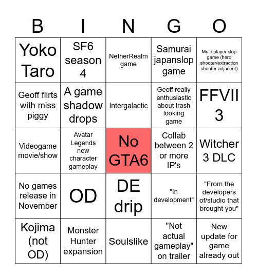 Summer Games Fest Bingo Card