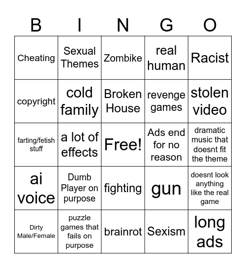 Terrible Mobile Ads Bingo Card