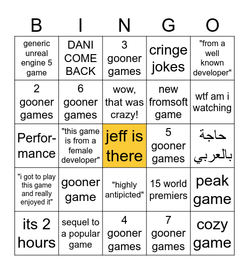 SGF Bingo Card