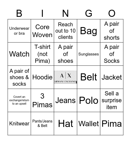 Armani Exchange Beverly Center Bingo Card