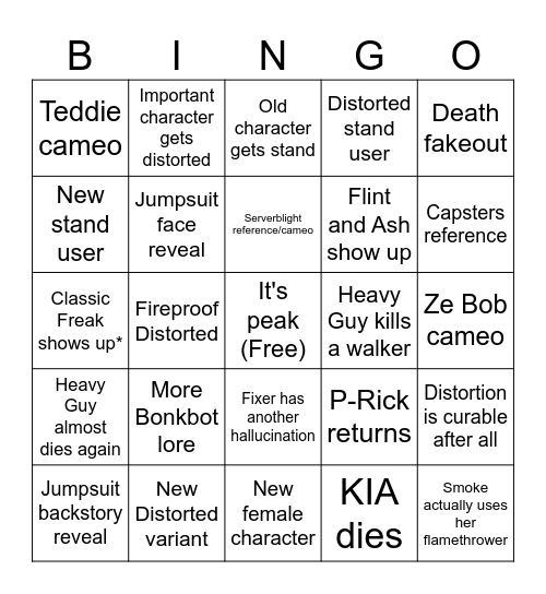 TSU ep7 Prediction Bingo Card