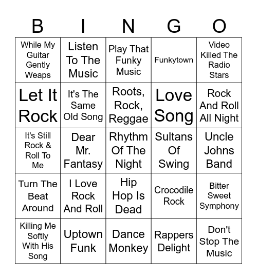 Music About Music Bingo Card