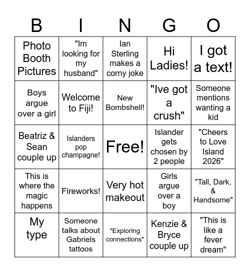 LOVE ISLAND SEASON 8! Bingo Card