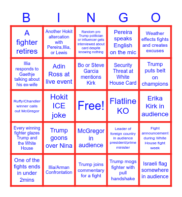 UFC White House Card Bingo Card