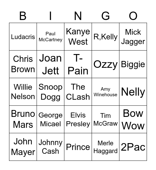 Mugshot Melodies Bingo Card