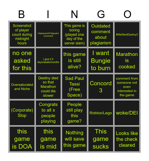 Marathon Bingo Card