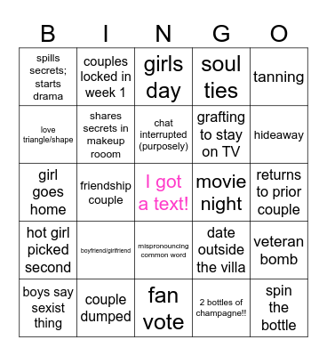 Love Island 2026 Bingo Card