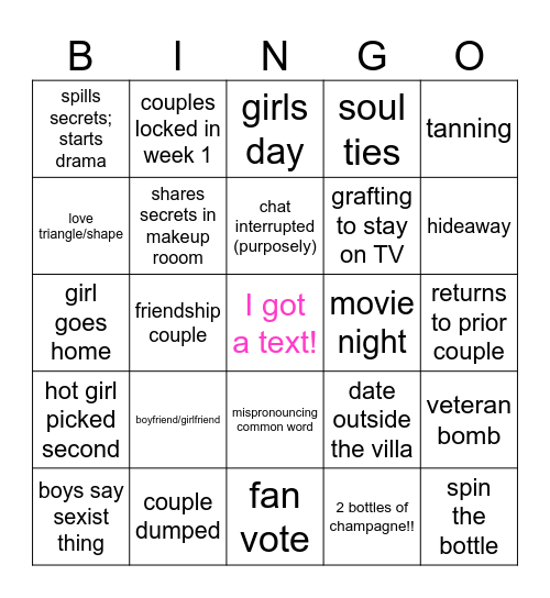 Love Island 2026 Bingo Card