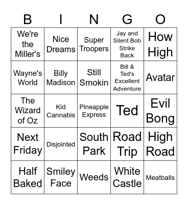 Stoner Movies Bingo Card