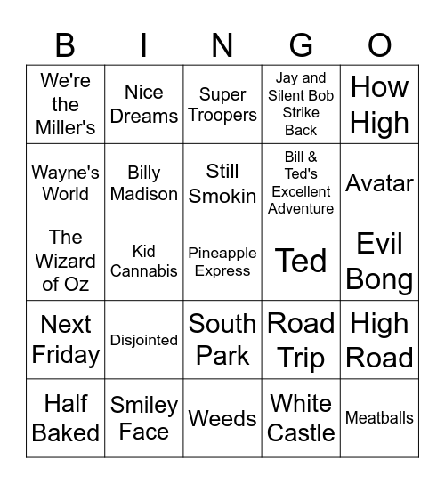 Stoner Movies Bingo Card