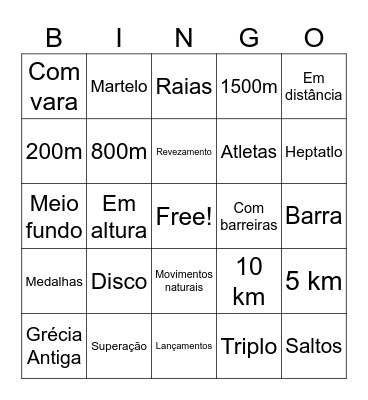 Bingo do Atletismo Bingo Card