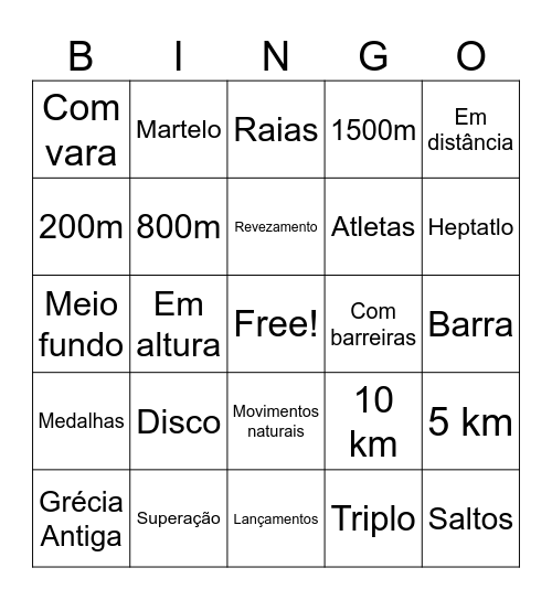 Bingo do Atletismo Bingo Card