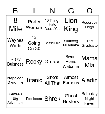 Music In Movies Bingo Card