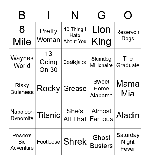 Music In Movies Bingo Card