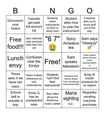 Wednesday Bingo Card