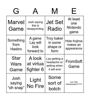 John’s SGF Card Bingo Card