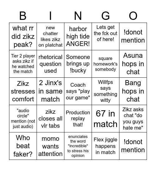 zikz bingo Card