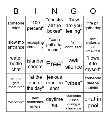 love island bingo Card