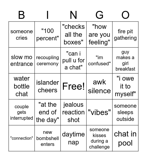 love island bingo Card