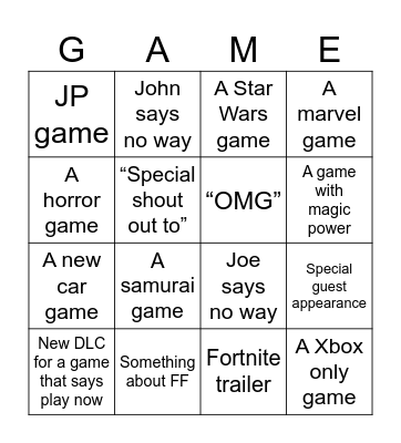 Josh’s SGF Card Bingo Card