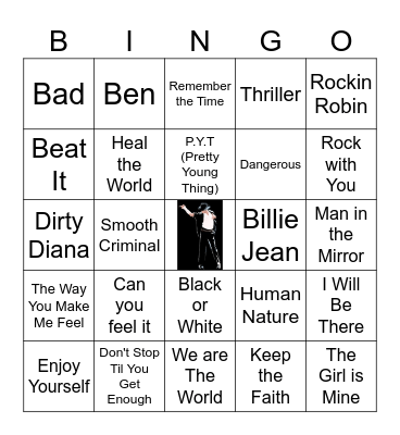 Michael Jackson Bingo Card