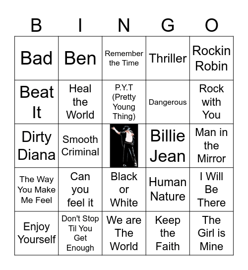Michael Jackson Bingo Card