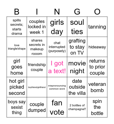 Love island 2026 Bingo Card