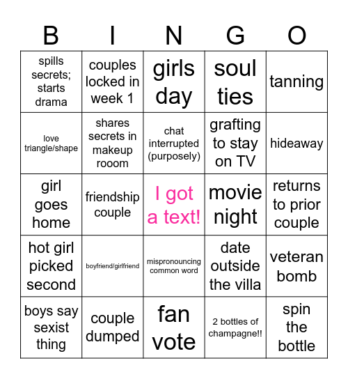 Love island 2026 Bingo Card
