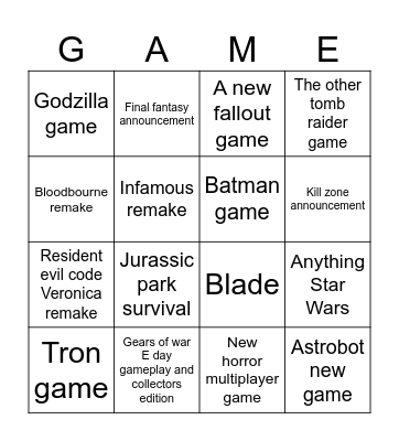 Joe’s SGF Card Bingo Card