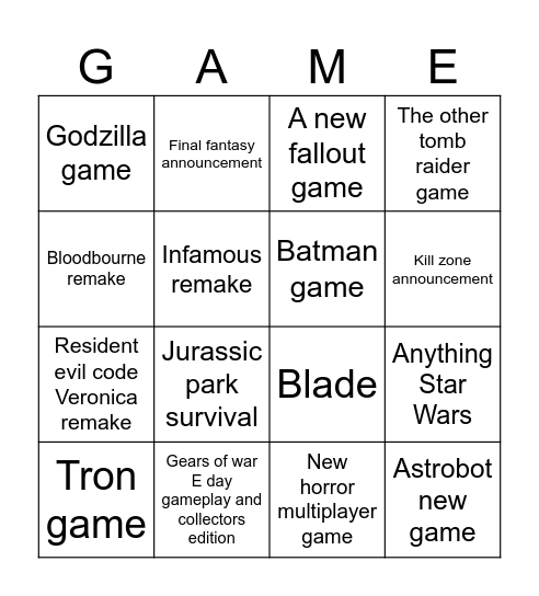 Joe’s SGF Card Bingo Card