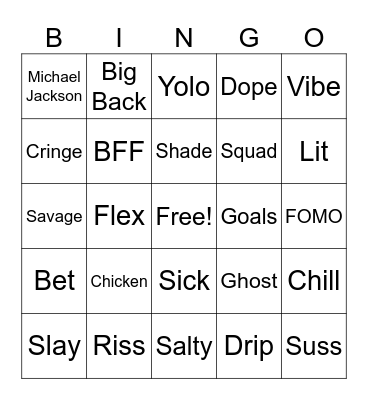 4Th grade Slang Bingo Card