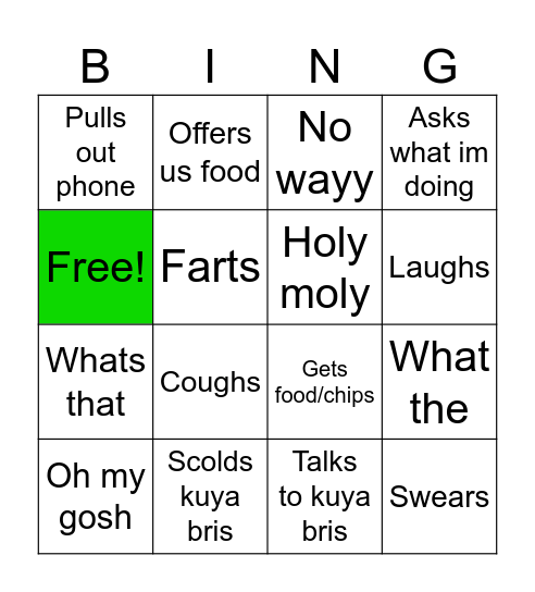 Dad Bingo. MOVIE: Obsession Bingo Card