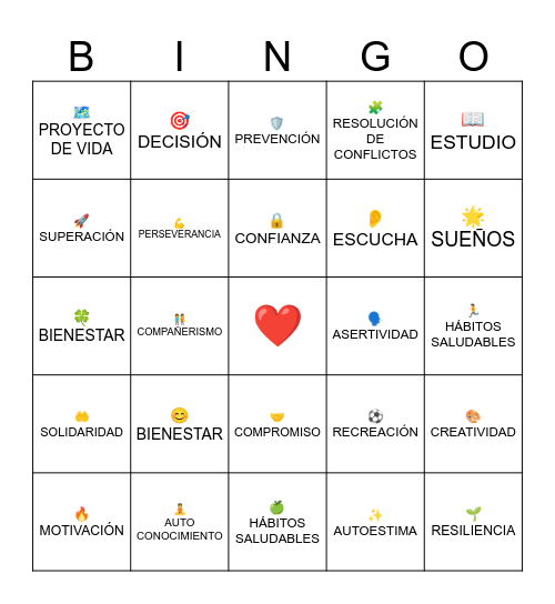 YO ELIJO CUIDARME Bingo Card