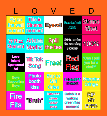 Love Island Season 8 Bingo Card