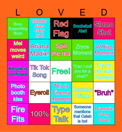 Love Island Season 8 Bingo Card