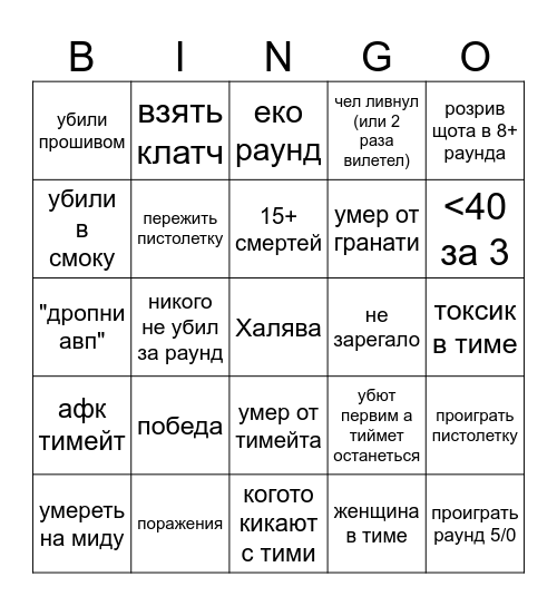 CS2 бінго Bingo Card