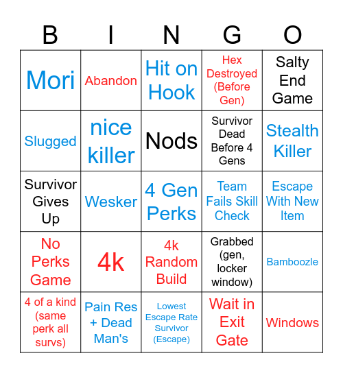 Dead by Daylight (1) Bingo Card