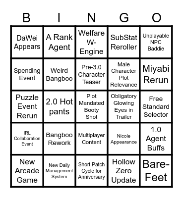3.0 Live Stream Bingo Card