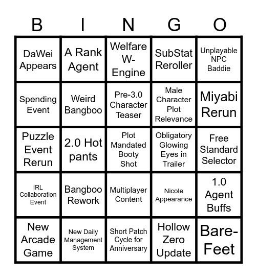 3.0 Live Stream Bingo Card